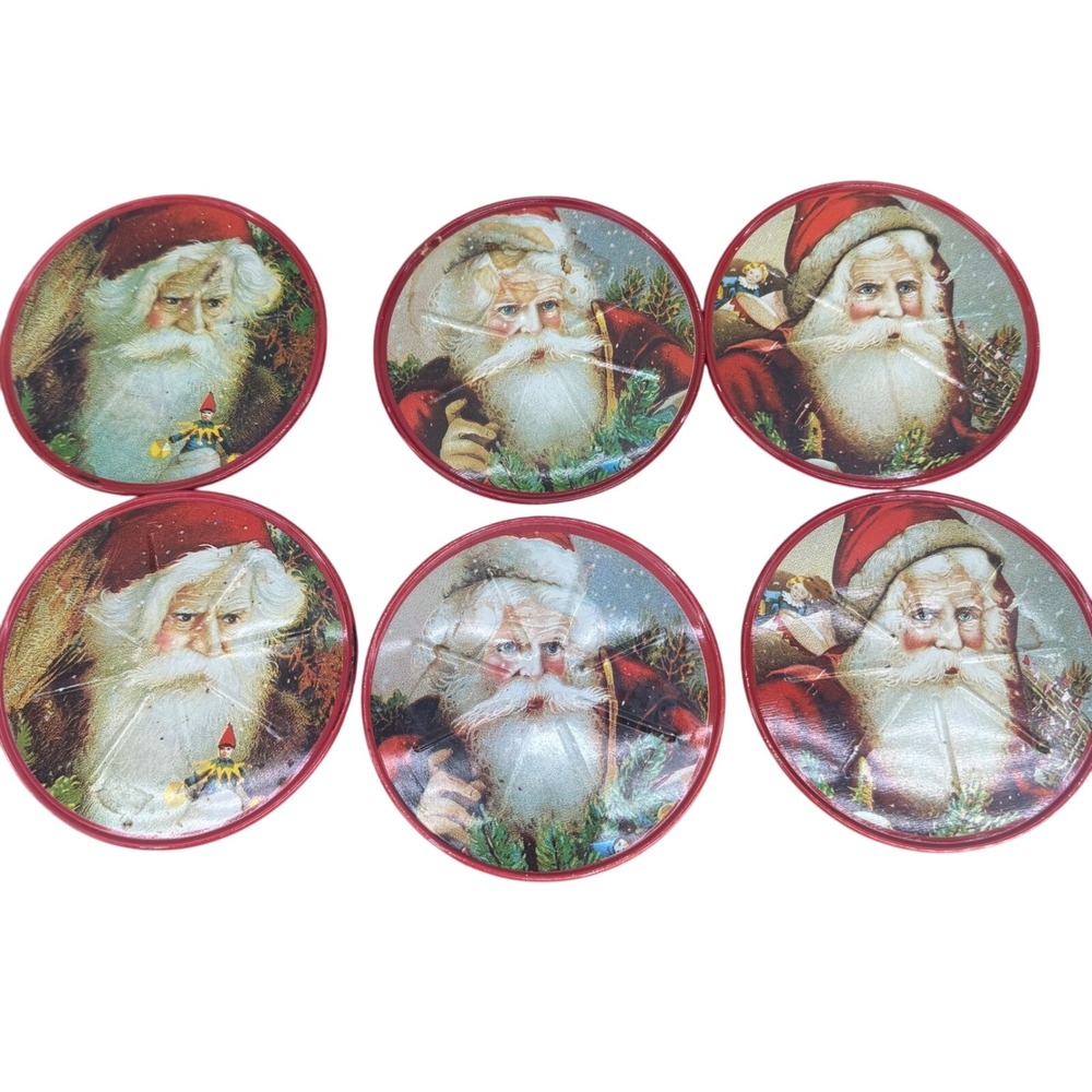 VTG Mrs. Grossman's Enesco 1986 Santa Coaster Set of 6 with Tin Christmas‎ Decor